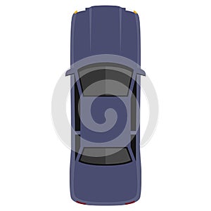 Car from above, top view. Cute cartoon car with shadows. Modern urban civilian vehicle. One of the collection or set. Simple icon