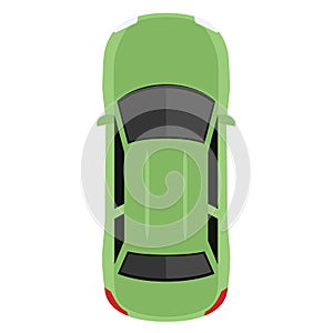 Car from above, top view. Cute cartoon car with shadows. Modern urban civilian vehicle. One of the collection or set. Simple icon