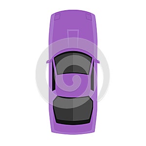 Car from above, top view. Cute cartoon car with shadows. Modern urban civilian vehicle. One of the collection or set. Simple icon