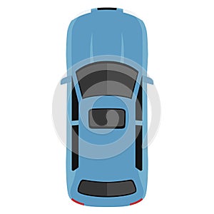 Car from above, top view. Cute cartoon car with shadows. Modern urban civilian vehicle. One of the collection or set. Simple icon