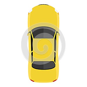 Car from above, top view. Cute cartoon car with shadows. Modern urban civilian vehicle. One of the collection or set. Simple icon