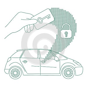 Car access, keyless lock thin line concept vector illustration