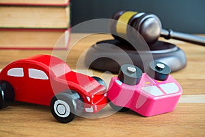 Car accident, auto insurance and judge gavel law ideas concept