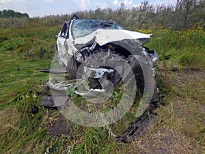 Car accident. Broken car with crash windshield