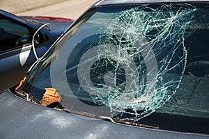 Car accident and broken windshield
