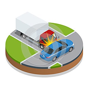 Car accident. Car crash. Flat 3d vector isometric illustration.