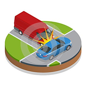 Car accident. Car crash. Flat 3d vector isometric illustration.
