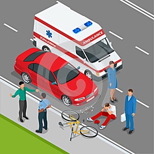 Car accident. Car crash. Flat 3d vector isometric illustration.