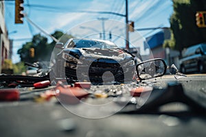 A car accident caused by distracted driving, emphasizing the need for focused attention on the road. Generative AI