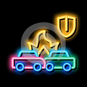 car accident crash insurance neon glow icon illustration