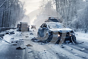 Car accident crash on the road. Beautiful illustration picture. Generative AI