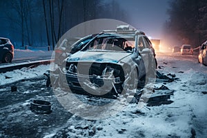 Car accident crash on the road. Beautiful illustration picture. Generative AI