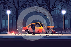 car accident with damaged vehicles close-up copy space photo