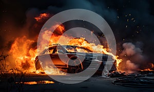 car accident on fire, ai generative