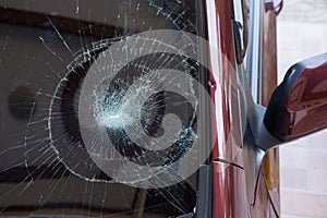 car accident. front glass car are broken. image for car,vehicle,transportation,accident concept