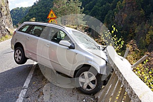 Car accident on a mountain road