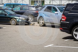 Car accident in the parking lot.