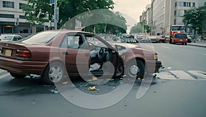 Car accident on a road with another car road danger