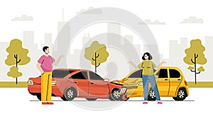 Car accident on road concept, collision vehicles