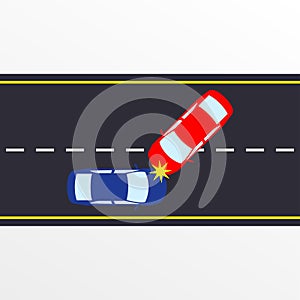 Car accident on the road. Two car crashes on the highway. Vector illustration