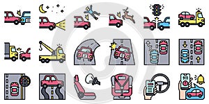 Car accident and safety related filled icon set 2