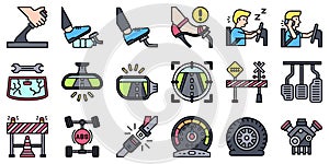 Car accident and safety related filled icon set 3