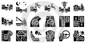 Car accident and safety related solid icon set 2