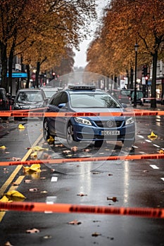 car accident scene cordoned off with police tape