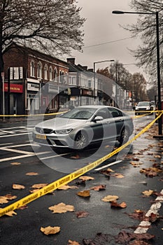 car accident scene cordoned off with police tape