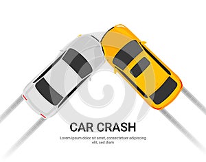 Car accident speed crash vector top view cartoon icon. Car crash concept illustration