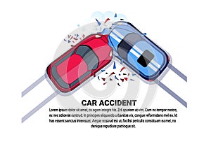 Car Accident Top View Vehicle Collision Icon Over White Background With Copy Space