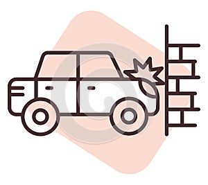 Car accident wall crash, icon