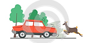 Car accident in wilderness, hit running animal