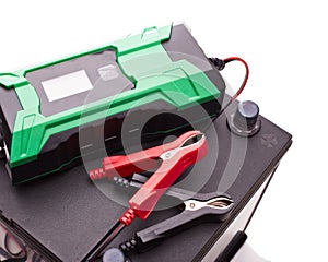 Car accumulator battery and charger