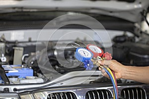 Car air conditioner check service, leak detection, fill refrigerant.