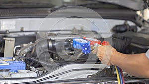 Car air conditioner check service, leak detection, fill refrigerant.