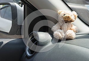 car air conditioner grid panel on console and teddy bear