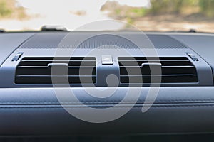 Car air conditioning. The air flow inside the car. Emergency button. Detail interior of car