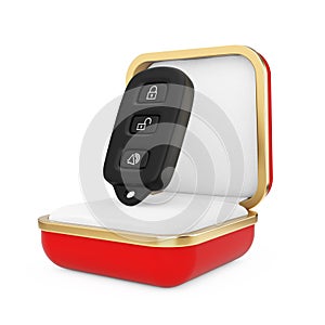 Car Alarm Remote Control in the Red Gift Box. 3d Rendering