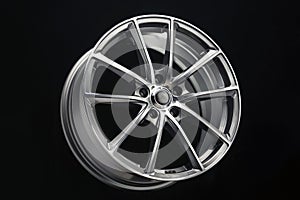 car alloy wheel, grey with a polished front, thin light spokes and rim, light weight, auto tuning