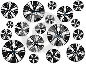 Car alloy wheel isolated on white background. New alloy wheel for a car. Alloy rim isolated. Car wheel disc