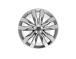 Car alloy wheel isolated on white background. New alloy wheel for a car on a white background. Alloy rim isolated. Car wheel disc