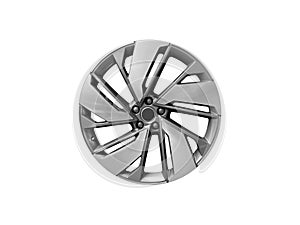 Car alloy wheel isolated on white background. New alloy wheel for a car on a white background. Alloy rim isolated. Car wheel disc