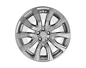 Car alloy wheel isolated on white background. New alloy wheel for a car on a white background. Alloy rim isolated. Car wheel disc