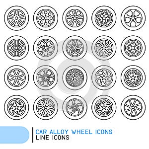 Car alloy wheel line icons