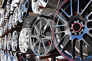 Car alloy wheel in store.