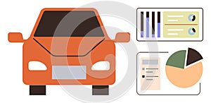 Car and Analytics Dashboard Depicting Vehicle Data and Performance Insights