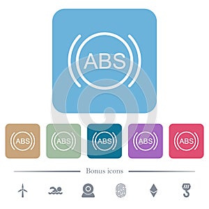 Car anti lock braking system indicator flat icons on color rounded square backgrounds