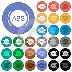 Car anti lock braking system indicator round flat multi colored icons