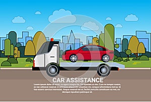 Car Assistance Concept With Roadside Service Towing Vehicle Evacuation Banner